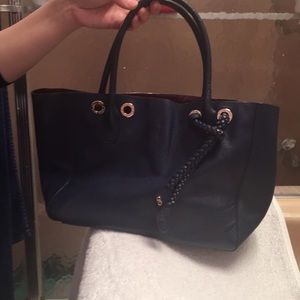 Navy Blue Shopper with Leather Rope design